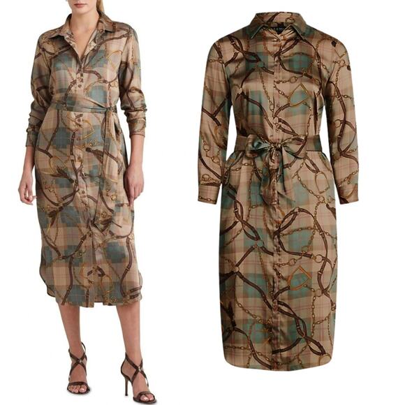 Lauren Ralph Lauren Brown and Green Midi Dress - Picture 1 of 11